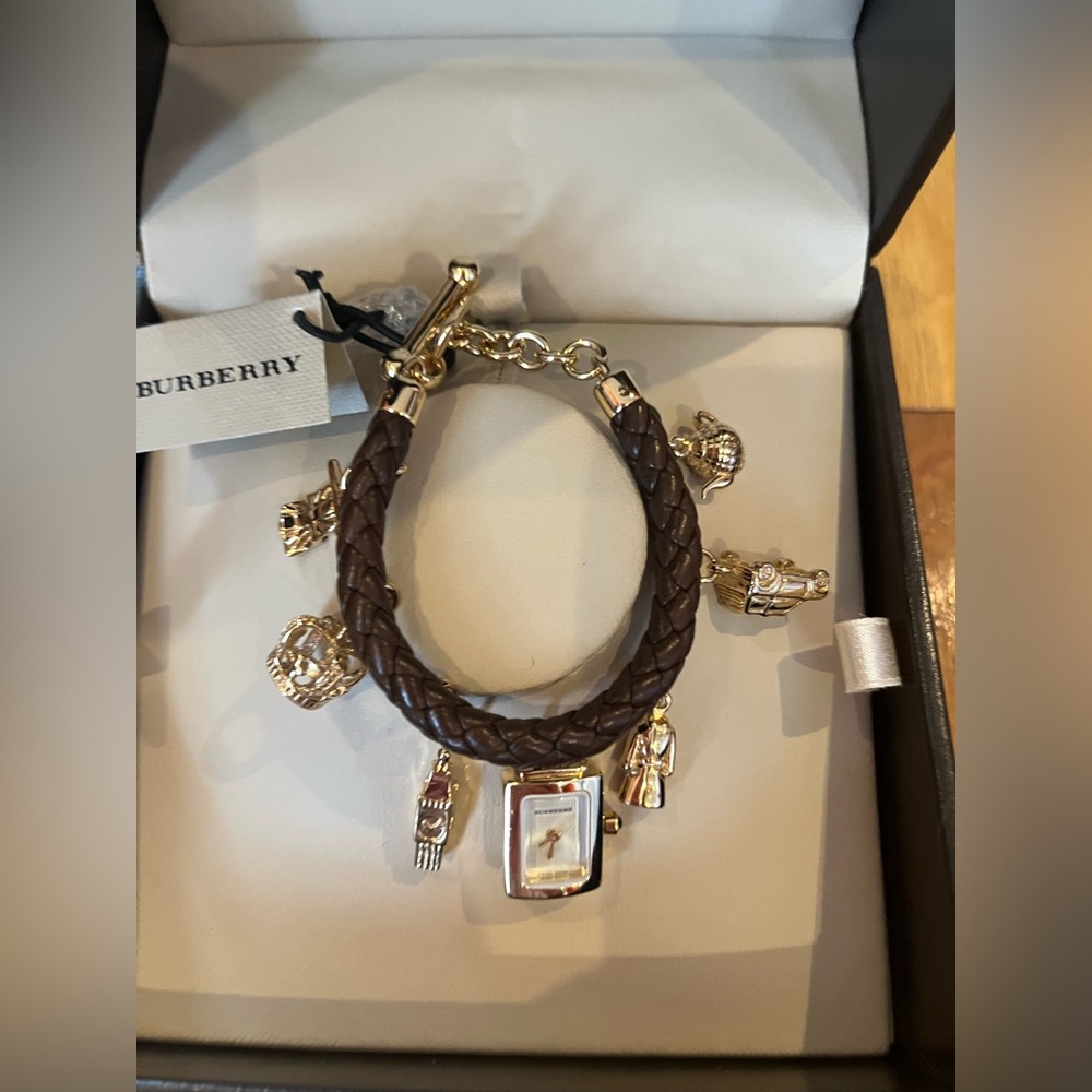 Burberry Gold and Brown Watch Charm Bracelet